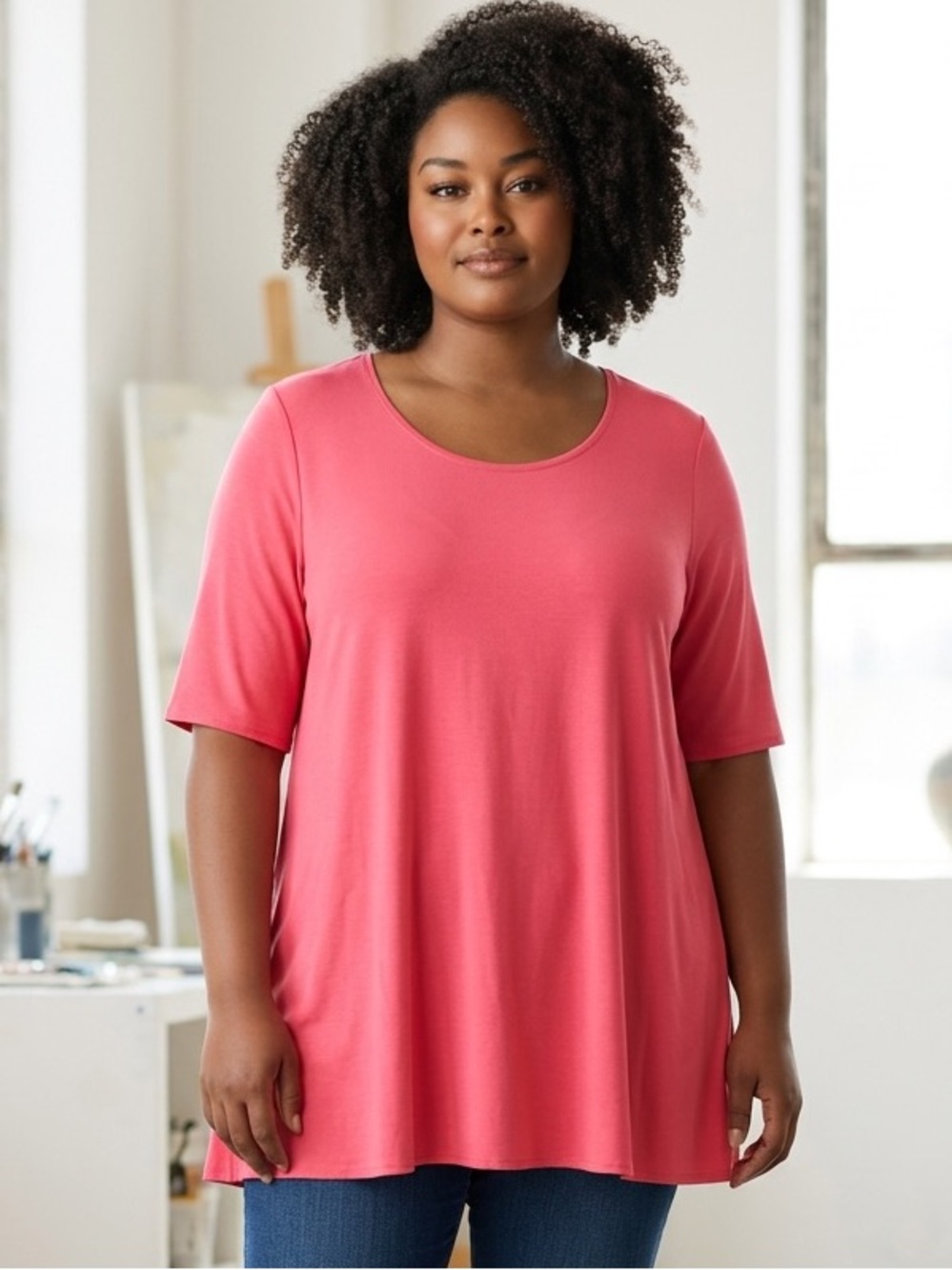 Eileen Fisher Coral Scoop-Neck Short Sleeve Tunic